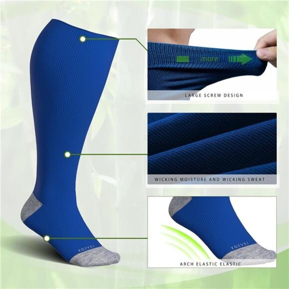 Wide Calf Compression Socks for Women&Men Plus Size 15-20mmHg Knee High - Picture 4 of 7